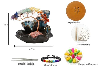 Dreamgirnh Chakras Backflow Incense Burner, Crystal Tree Incense Waterfall Fountain, Cone Incense Holde, Living Room Shelf Aesthetic Decor - color: 7 Chakras