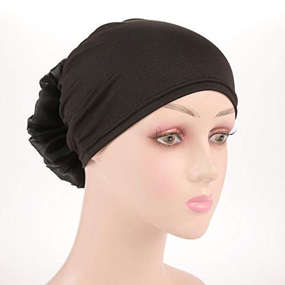 Women Flower Elastic Turban Beanie Head Scarf wrap Chemo Cap hat for Cancer Patient - color: Black Navy