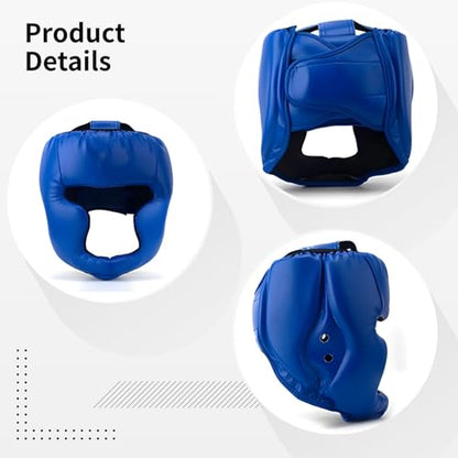 2 Pcs Adjustable Boxing Headgear Set, Monkey Face Headguard for MMA, Kickboxing, Taekwondo, Blue and Black, Fits 22.8 to 26 in Circumference