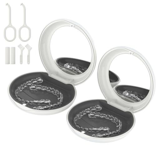 2 Pack Retainer Case with Mirror, Aligner Case Kit for Invisalign | 2 Pack Slim Magnetic Retainer Case with Mirror • Pocket-Size for Travel • Full Kit: Removal Tool, Aligner Seater & Brush - color: 2 Pack - WhiteMirror