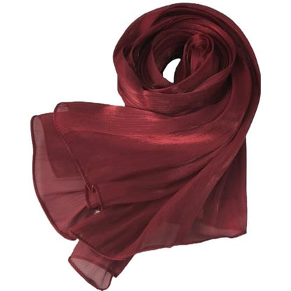 Women Premium Hijab Head Scarf Lightweight Shimmer Scarves Crepe Wedding Shawls and Wraps for Evening Dresses Shiny - color: Deep Red