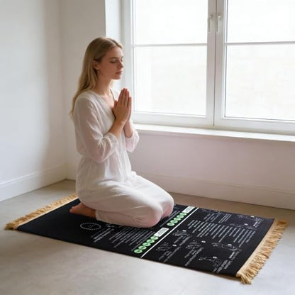 Guided Prayer Mat, Read in English and Say It in Arabic, Non-Slip Educational, Guided Prayer Mat for Salah and Meditation (Black) - color: Black