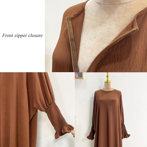 Lenmipot Islamic Women Jilbab Abayas Muslim Abaya Dress for Women Middle East Kaftan Dubai Dress Eid Prayer Clothes - color: Khaki