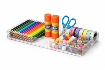 primebox Plastic Clear Acrylic Drawer Organizers. Bathroom, Kitchen, Bedroom, Utensils, Office Organizer Bins, Storage Trays. Heavy Duty, Stackable. 15" x 6" x 2" Set of 6 - size: 15" x 6" x 2"
