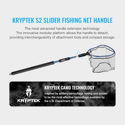EGO S2 Kryptek Slider Fishing Net, Adjustable, Interchangeable Heads - size: Kryptek 29" to 60" Handle, 17" x 19" Hoop, style: Pvc Coated Mesh
