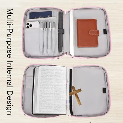 Bible Cover Case for Women Large Bible Cover for Girls Bible Study Supplies Accessories with Handle and Shoulder Strap | Durable - color: Pink-strawberry