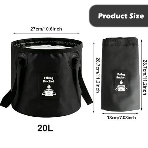 Collapsible Bucket with Handle, Lightweight Folding Water Container, Portable Collapsible Bucket for Fishing, Camping, Hiking, Backpacking, Outdoor Survival, Car Washing Black 20L - size: 20L