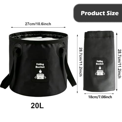 Collapsible Bucket with Handle, Lightweight Folding Water Container, Portable Collapsible Bucket for Fishing, Camping, Hiking, Backpacking, Outdoor Survival, Car Washing Black 20L - size: 20L