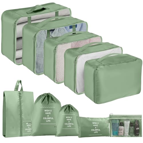Packing Cubes for Travel 10 Set Luggage Organizer Bags - color: Matcha Green, size: 10 Set