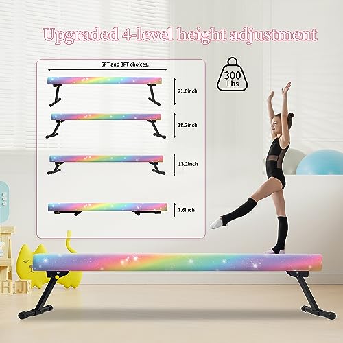 EL&IT·Wings 8FT Gymnastic Balance Beam for Kids, Adjustable Balance Beam with Leg, High and Low Level Floor Beam, Gymnastics Equipment for Home and Gym Center, Colorful