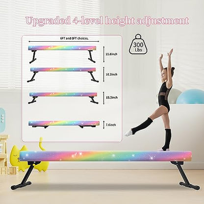 EL&IT·Wings 8FT Gymnastic Balance Beam for Kids, Adjustable Balance Beam with Leg, High and Low Level Floor Beam, Gymnastics Equipment for Home and Gym Center, Colorful