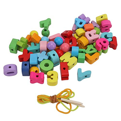 Wooden Rainbow Threading Letters Numbers Toy, 51Pcs Alphabet Lacing Beads for Kids Stringing Teachers Motor Skills Multi Color craftwood