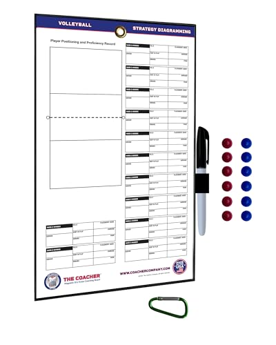 Volleyball Premium Dry Erase Magnetic Coaching Coach Board Clipboard - Made in The USA - Double-Sided - Training Aids Supplies Equipment Gear - style: 12 Ceramic Player Magnets