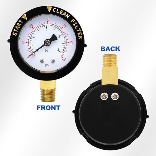 190058 Pressure Gauge 0-60 PSI,2” Start and Clean Filter Water Pressure Gauge with 1/4” NPT Bottom Mount Compatible with Hayward and Jandy Swimming Pool Filters,Spa and Aquarium Aftermarket Part