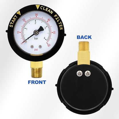 190058 Pressure Gauge 0-60 PSI,2” Start and Clean Filter Water Pressure Gauge with 1/4” NPT Bottom Mount Compatible with Hayward and Jandy Swimming Pool Filters,Spa and Aquarium Aftermarket Part