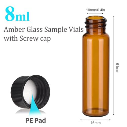 BIGLEE 100PCS 8ML Amber Small Glass Vials with Screw Caps - color: Amber, size: 8ML-100PCS
