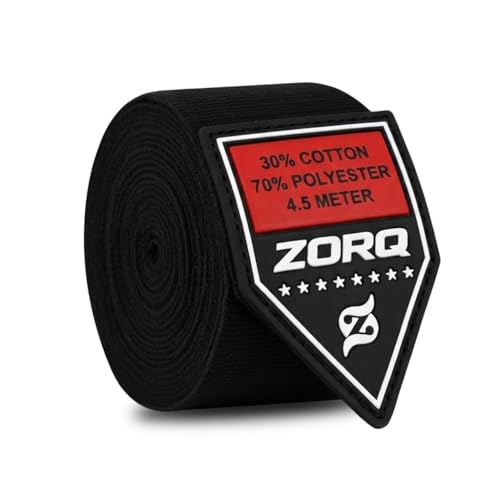 ZORQ Boxing Hand Wraps - Professional Mexican Style Semi-Elastic Handwraps for Boxing, MMA, Muay Thai & Kickboxing - 4.5M Inner Gloves with Thumb Loop & Secure Hook & Loop Closure - color: Black