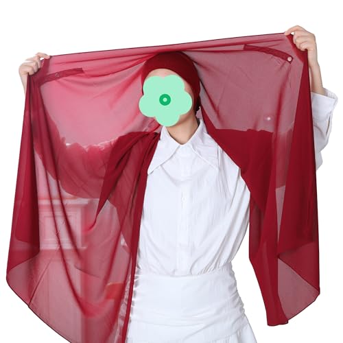 Magnetic Chiffon Hijab Scarf for Women, Quick Snap Closure Headscarf, Breathable Muslim Headwrap with Under Cap - color: Burgundy