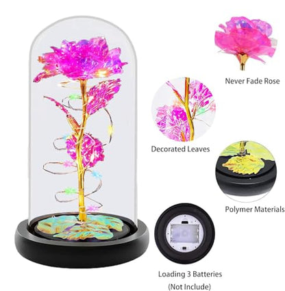 Fvawe Birthday Gifts for Women,Rose Glass Flowers Gifts for Mom,Galaxy Crystal Light Up Rose in A Glass Dome,Presents Girlfriend Wife Sister Grandma Her Anniversary Valentines Mothers Day, Pink - color: Pink Colorful