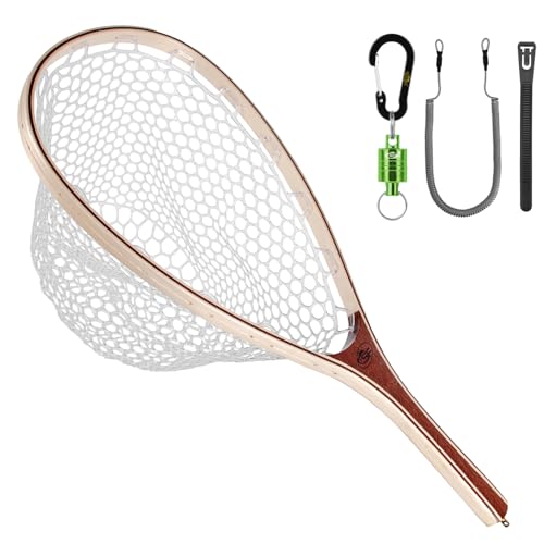 SF Fly Fishing Landing Net Soft Rubber Mesh Trout Net Catch and Release Net - style: Round Head Combo C