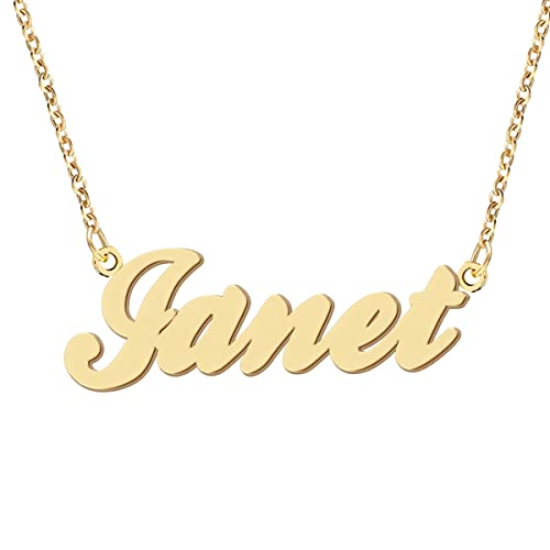 Name Necklace Personalized Engraved Name Pendant for Womens Friends - style: Janet - Gold