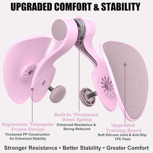 Pelvic Floor Exercise Device with 35 lb Resistance, Kegel and Inner Thigh Muscle Trainer, Home Workout Equipment for Postpartum Recovery, Women & Men, with Band - color: Pink