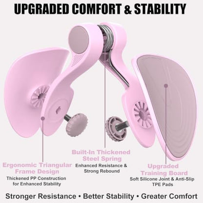 Pelvic Floor Exercise Device with 35 lb Resistance, Kegel and Inner Thigh Muscle Trainer, Home Workout Equipment for Postpartum Recovery, Women & Men, with Band - color: Pink