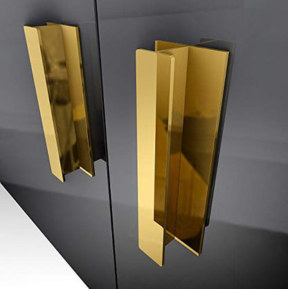 HRX Self-Adhesive Edge Fingerpull Door Handle - Easy to Install Screwless Peel and Stick on Glass, Wood, Metal, Plastic - Sliding Doors Knob for Kitchen Fronts, Drawers & Dressers Panels - 2 Pack - color: Brass Gold