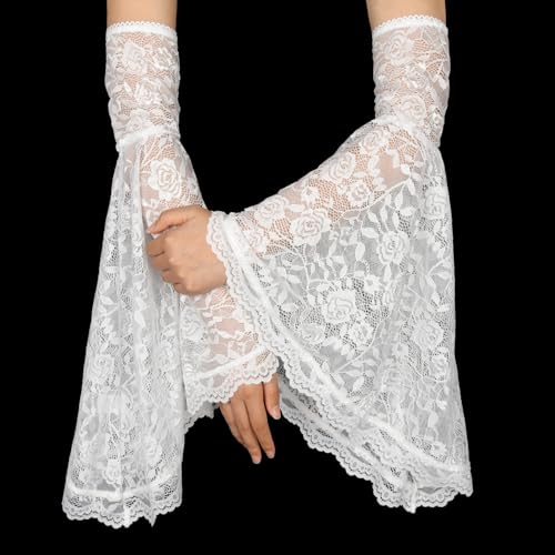 L'VOW Women's 1 Pair Gothic Black Lace Sleeves Witch Gloves Victorian Lace Arm Sleeve Vampire Accessory - color: White