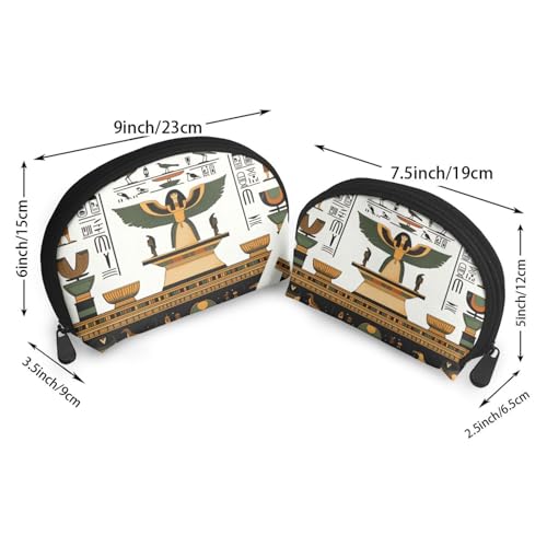 Egyptian Mystery Style 2-Piece Shell Makeup Bag Set, Large Capacity Travel Cosmetic Bag For Women With Zipper, Waterproof Polyester Toiletry Organizer Pouch For Purse, Travel, Gym & Daily Use - color: Egyptian Mystery Style
