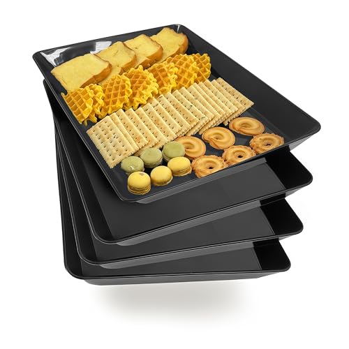 Serving Tray Platter, 4 Pcs Food Tray for Veggie Fruit Snack Dessert Cookie Cheese, Food Trays for Party Supplies Display, Plastic Platters for Serving Food, Large Trays, BPA Free - color: Black, size: 14.5'' x 9.5'' (4 Pack)
