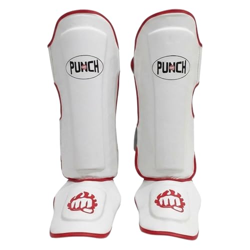 Punch Sports Martial Arts Shin Guards with Instep Protection – Lightweight Artificial Leather Shin & Leg Protector with Double Straps, Foam Padding for MMA, Kickboxing & Muay Thai - size: Large
