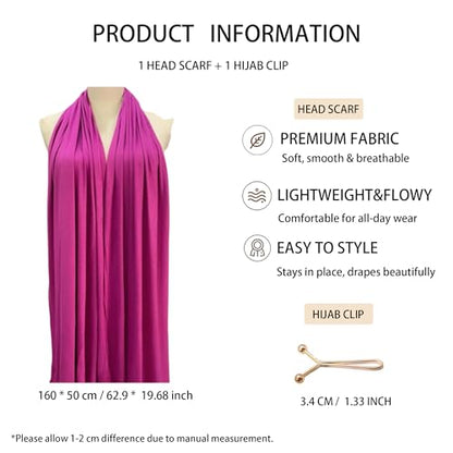 Jersey Hijab Scarf for Women,Lightweight Muslim Turban Head Scarf Modal Feel Hijab Coverings for Prayer with Clip - color: Rose Pink
