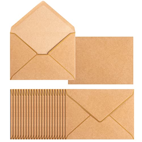 50 Pack A7 Envelopes Brown 5 x 7 with Gold Border | Self-Adhesive, V Flap, For Wedding, Graduation, Baby Shower, Parties, Invitations - color: Kraft Brown, size: A7 (5.32x7.28)