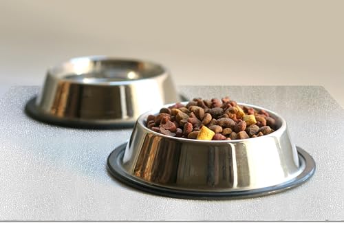 Clear Pet Bowl Mat, USA Made, Safe, Waterproof, 11 x 16.5 Inch, 2mm Thick Pebbled Vinyl, Dog Bowl Mat, Pet Floor Liner - color: Riverstone, size: 11 x 16.5 Inches