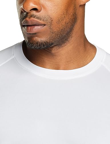 TSLA Men's Thermal Long Sleeve Compression Shirts, Athletic Base Layer Top, Winter Gear Running T-Shirt - color: Heatlock Round Neck White, size: Medium