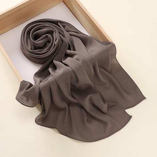 Premium Long Crinkle Chiffon Hijab Scarf for Women, Very Soft Muslim Head Scarfs - color: Brownness