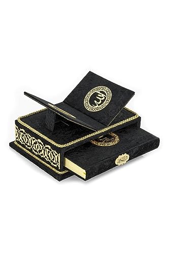 ihvan online, The Holy Arabic Quran Gift Set, Book Stand Holder, Desktop Quran Holder, Rehal, Velvet Covered Chest Rihal, Decorative Islamic Gifts for Muslims, Black - color: Black