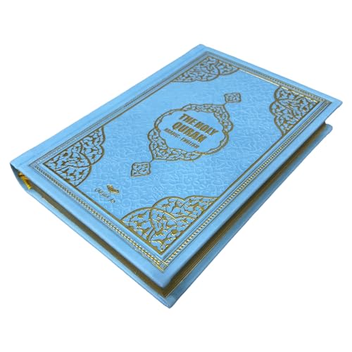 Decoret English Translate Thermo Leather Covered Quran |Quran Size:7.9 * 5.5 İnch / 20 * 14 cm | Great Ramadan Gifts for Muslim Men, Women Gift (Blue, Quran)