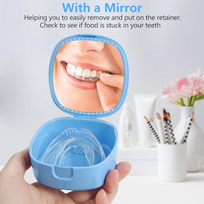 Retainer Case with Mirror & Ventilation Holes for Night Guards, Sky Blue - color: Sky Blue
