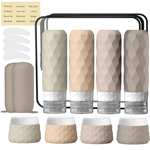 Silevoler 16Pack Travel Bottles for Toiletries, Bottles, Jars, and Covers - color: Cream