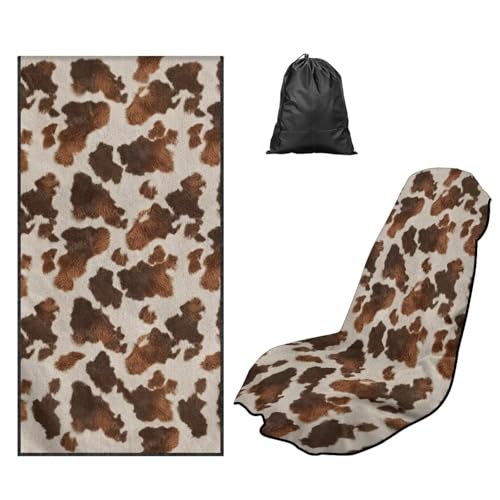 Cow Print Car Seat Towel Cover Soft Breathable Car Seat Protector Front Seats Only 60 x 33 Inch Absorbent Microfiber Towels for Gym Workout, Running, Swimming, Beach, Hiking - color: Brown-Cow Print