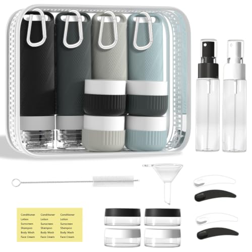 Travel Toiletry Containers 26Pcs Silicone Leakproof TSA Approved Set - color: Black Gray A