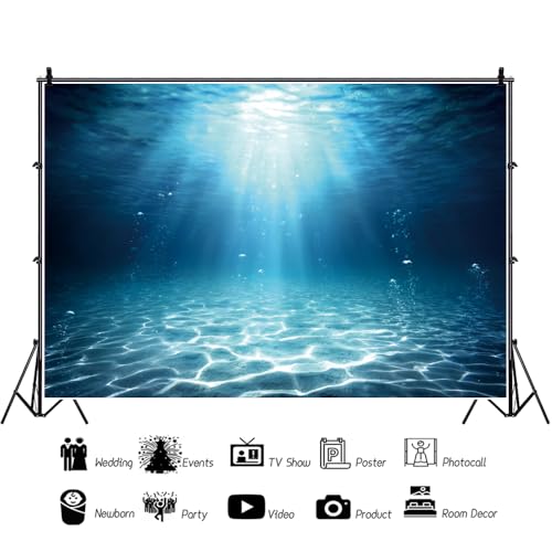 12x8ft Underwater Blue Ocean Backdrop Deep Ocean Sunlight Undersea World Photography Background Tropical Seabed Kids Adult Birthday Summer Party Decorations Banner Shoot Props - size: 12x8ft