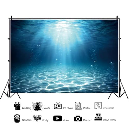 12x8ft Underwater Blue Ocean Backdrop Deep Ocean Sunlight Undersea World Photography Background Tropical Seabed Kids Adult Birthday Summer Party Decorations Banner Shoot Props - size: 12x8ft
