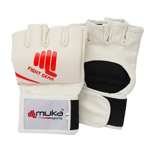 MMA Gloves Men - Open Palm Punching Bag Gloves – Synthetic Leather Martial Arts Boxing Gloves for Men and Women - Workout Gloves for Grappling, Sparring, Muay Thai & Kickboxing - color: White