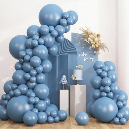 RUBFAC Dusty Blue Balloons Different Sizes 135pcs for Birthday Arch - color: Dusty Blue