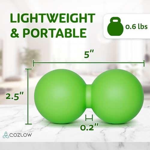 COZLOW Peanut Massage Ball - Deep Tissue Therapy, Pain Relief - Jade Green | Cozlow 5" double lacrosse silicone massage ball, trigger point roller for mobility, acupressure tool for myofascial release - color: Jade Green