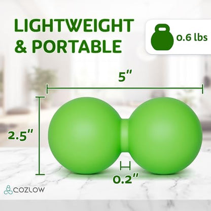 COZLOW Peanut Massage Ball - Deep Tissue Therapy, Pain Relief - Jade Green | Cozlow 5" double lacrosse silicone massage ball, trigger point roller for mobility, acupressure tool for myofascial release - color: Jade Green