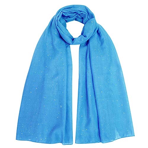 Lina & Lily Solid Shimmer Sparkle Glitters Sheer Maxi Shawl Scarf Hijab Lightweight - color: #12 Sky Blue